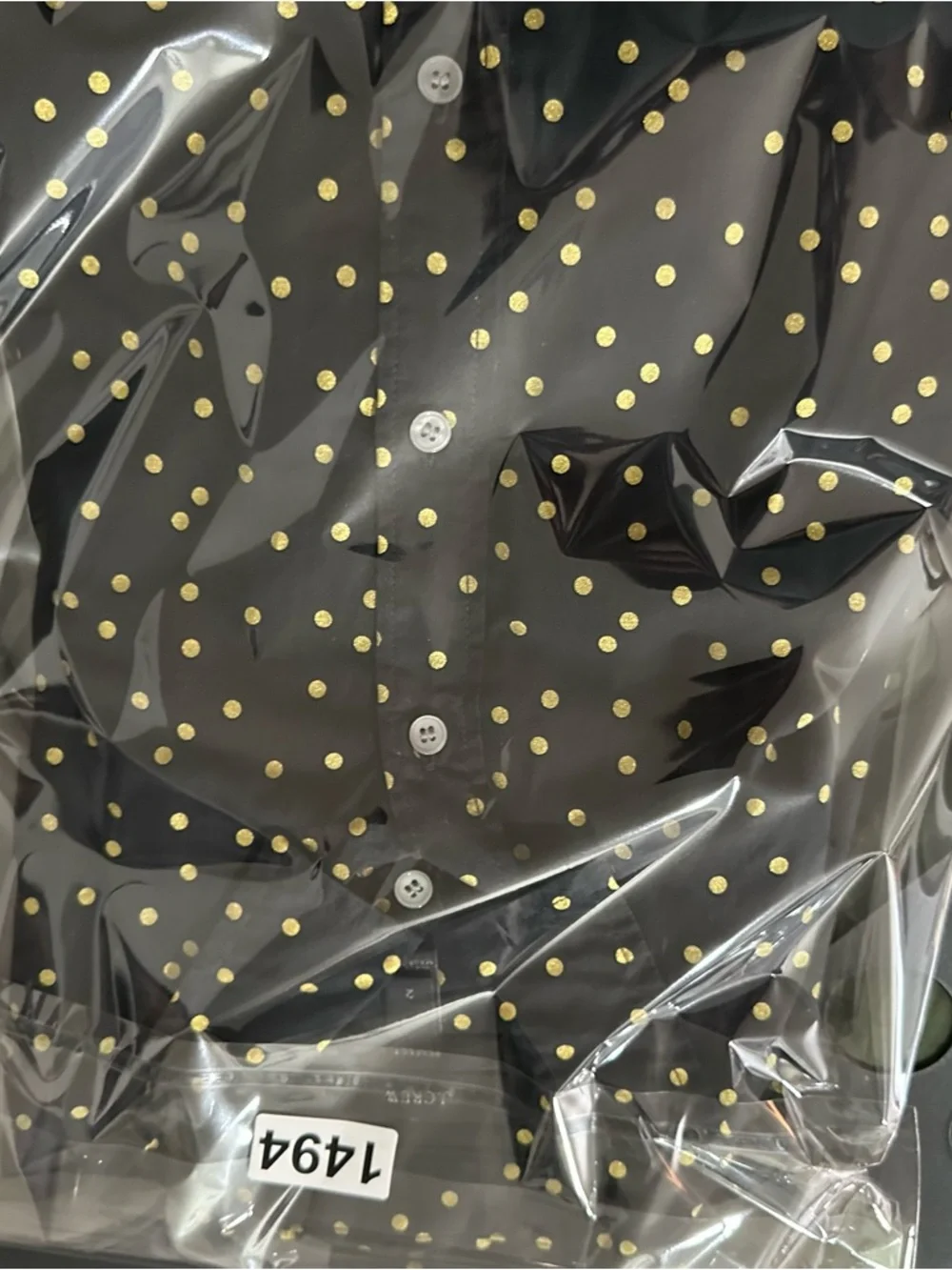 J.Crew Perfect Shirt Women’s 2 Black Gold Foil Polka Dot Cotton Blouse Metallic‎